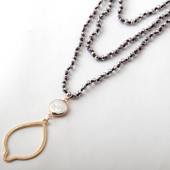 Anthro Hematite & Pearl Boho Layering Necklace - Picture 2 of 4